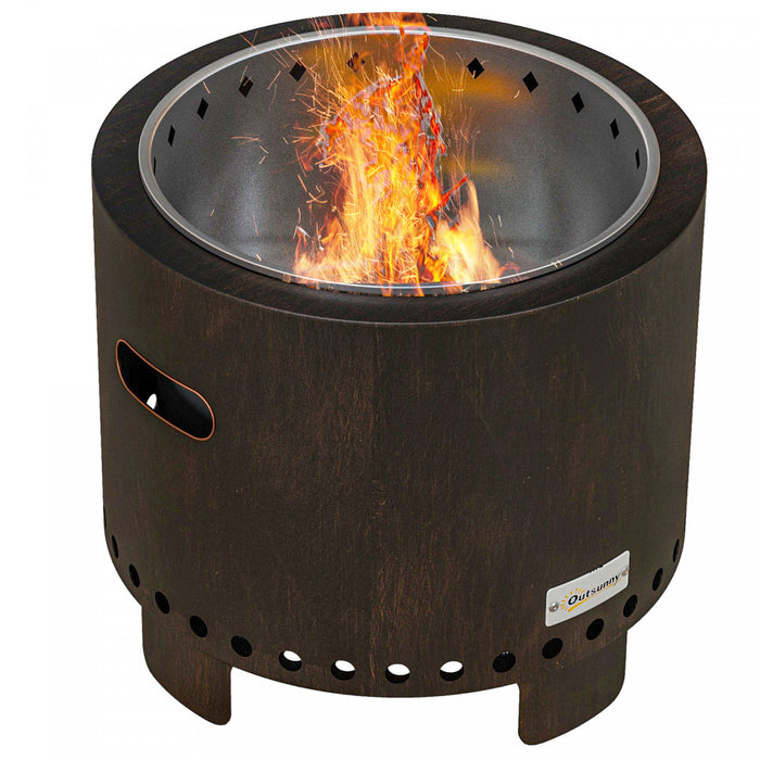 Outsunny Smokeless Fire Pit, Portable Wood Burning Firepit With Poker Black