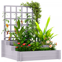 Outsunny 3 Tier Raised Garden Bed With Trellis For Climbing Plants Grey