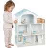 Qaba Wooden Doll House for Girls w/ Elevator, DIY Dollhouse Playset w/ 5 Rooms and 13 Furniture Accessories, Pretend Play Toy Gift for Kids 3-6, Blue