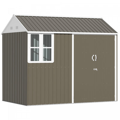 Outsunny 8.5' X 5.5' Metal Garden Storage Shed With Lockable Door Grey|Outsunny Abri De Jardin En Metal 8.5'x5.5', Porte Verrouillable, Gris Clair