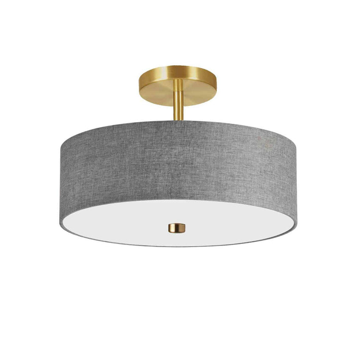 Dainolite Everly 3 Light Semi-flush Mount Aged Brass Grey Shade Lamp