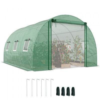 Outsunny Walk-in Tunnel Greenhouse w/ Support Rods, Plant Hot House, Green