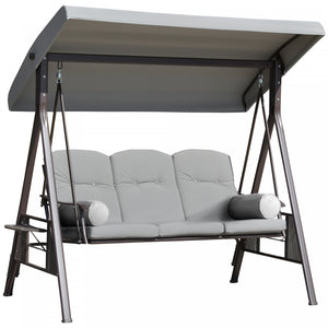 Outsunny 3 Seater Porch Swing Heavy Duty Outdoor Swing Chair Outdoor Lounge Hammock Cushioned Seat W/ Tilt Canopy, Light Grey