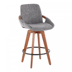 LumiSource Cosmo Fabric Mid-Century Counter-Height Stool - Walnut/Grey