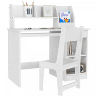 Qaba Kids Desk And Chair Set For 5-8 Year Old With Storage, Study Table And Chair For Children, Whit