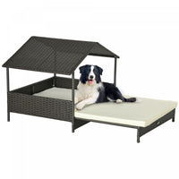 Pawhut Elevated Rattan Dog House Outdoor With Canopy, Extendable Wicker Dog Bed With Water-resistant