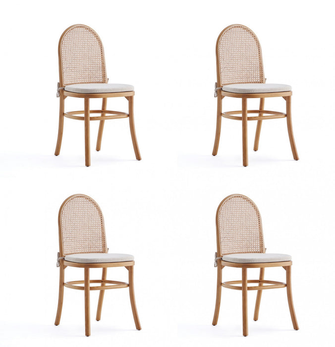 Paragon Industry Chic Cane Back Wood Upholstered Dining Chair in Oatmeal - Set of 4