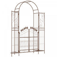 Outsunny 7ft Garden Gate Arbor Wedding Arch With Doors Plant Shelves, Brown