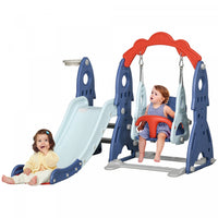 Qaba Kids Slide And Swing Set 3 In 1 Indoor Playground With Basketball Hoop, Adjustable Swing, Climb