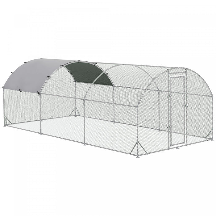 Pawhut Galvanized Large Metal Chicken Coop Cage Walk-in Enclosure Poultry Hen Run House Playpen Rabbit Hutch With Cover For Outdoor Backyard 9.2' X 18.7' X 6.5' Silver