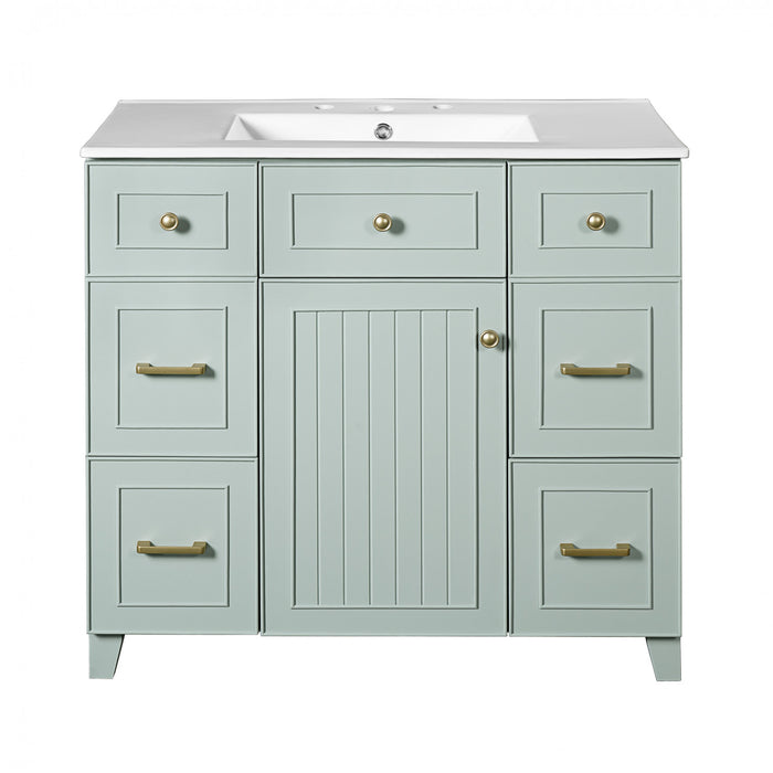 Norma 36\" Solid Wood Bathroom Vanity With Ceramic Sink - Green