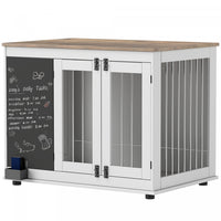 Pawhut 39in Dog Crate Furniture, Dog Cage End Table With Three Doors, Blackboard, Non-slip Foot Pads