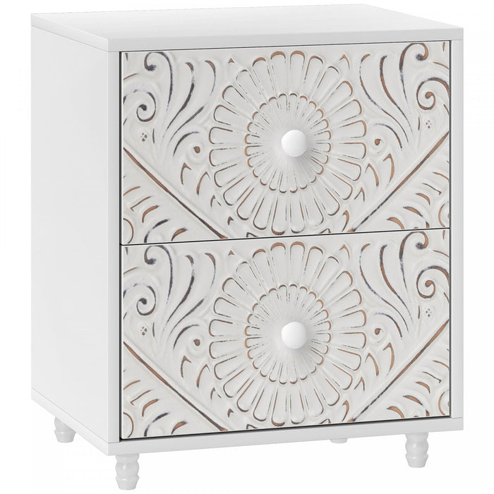 HOMCOM Nightstand, Bedside Table with 2 Drawers, Mid-Century Style, White