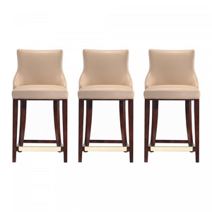 Shubert Modern Wood Upholstered Counter Stool in Tan - Set of 3