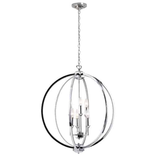 Dainolite Karland 6 Light Chandelier 24\" Dia Crystal Studded Banding Polished Chrome Finish Lamp