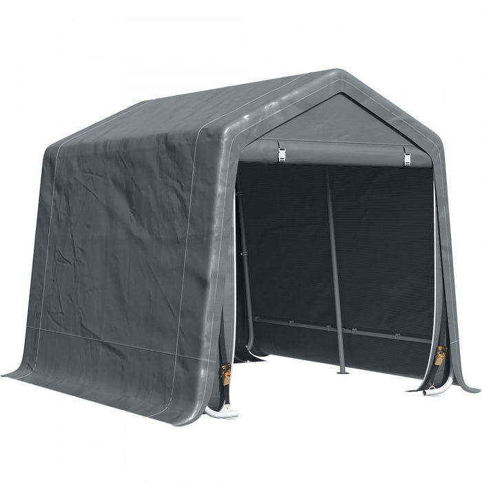 Outsunny 9.2' X 7.9' Garden Storage Tent, Heavy Duty Bike Shed, Patio Storage Shelter W/ Metal Frame And Double Zipper Doors, Dark Grey