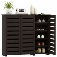 HOMCOM Narrow Shoe Cabinet for Entryway with 3 Slatted Doors, Dark Brown