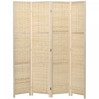 HOMCOM 4-Panel Room Divider, 5.6 FT Bamboo Folding Privacy Screen, Natural