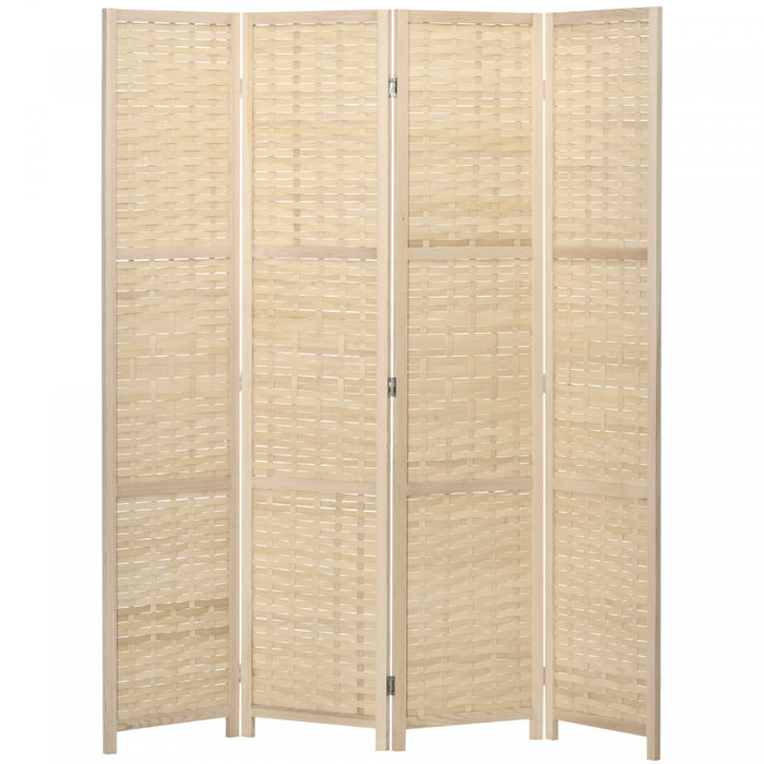 HOMCOM 4-Panel Room Divider, 5.6 FT Bamboo Folding Privacy Screen, Natural