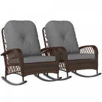 Outsunny 2 Pcs Rattan Rocking Chair With Soft Cushion For Garden, Grey