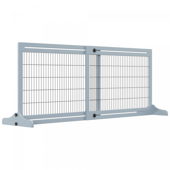Pawhut Free Standing Pet Gate, Wooden Foldable Dog Gate With 41\"-72\" Adjustable Length, Support Feet, Pet Barrier For Small Medium Dogs, For Stairway, Doorway, Hallway, Grey