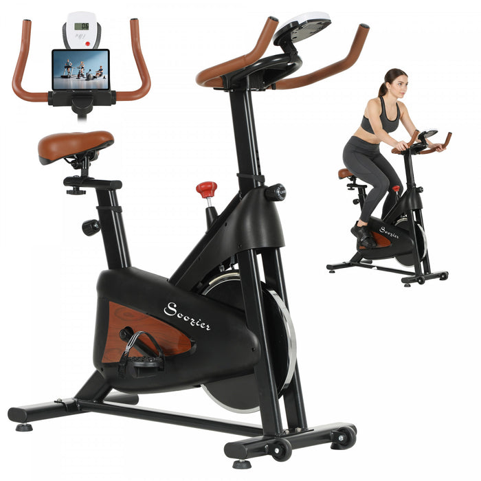 Soozier Exercise Bike, Quiet Stationary Bike w/ LCD Display, Black