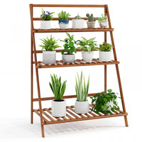 Costway 3 Tier Folding Shelf Stand Bamboo Flower Pot Display Rack Bookcase Organizer