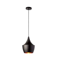Dainolite Helsinki 1 Light Pendant Teardrop Large Matte Black Finish Gold Interior Lamp