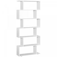 HOMCOM 6 Tier Wooden Bookcase S Shape Display Unit Divider Home Office White