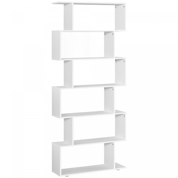 HOMCOM 6 Tier Wooden Bookcase S Shape Display Unit Divider Home Office White