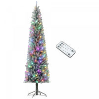 HOMCOM 9ft Pencil Artificial Christmas Tree w/ Remote, Flocked Xmas Tree