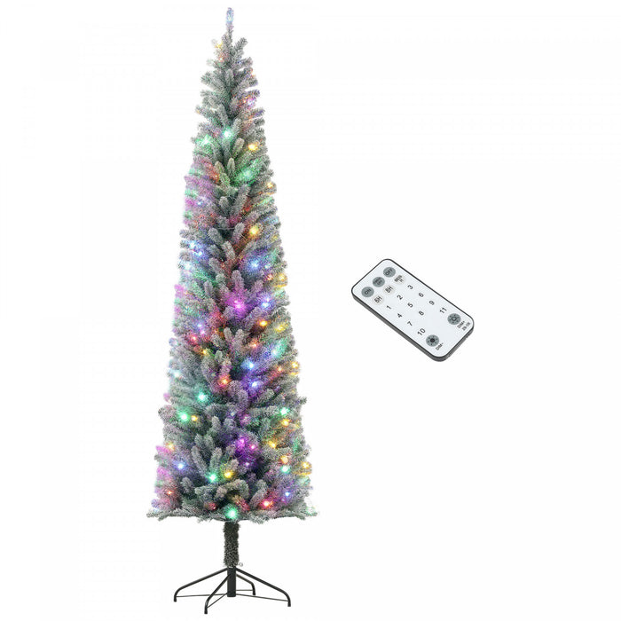 HOMCOM 9ft Pencil Artificial Christmas Tree w/ Remote, Flocked Xmas Tree