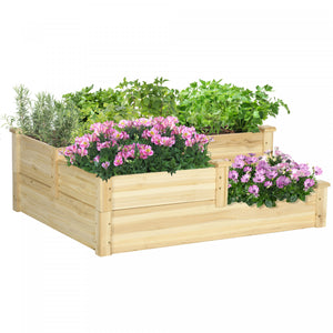 Outsunny 3 Tier Raised Garden Bed, Wooden Raised Planter Box Kit For Growing Vegetables, Herbs, Flowers, 42.5
