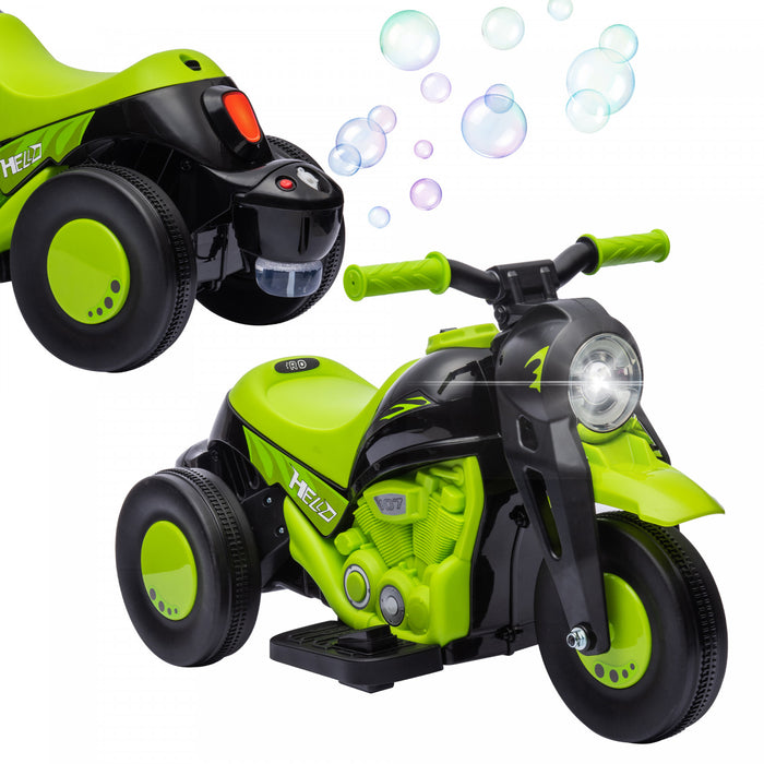 Qaba Electric Bike, Powered Ride-On Bubble Car, 3 Wheels 6v Battery Powered Electric Motorcycle For Kids With Led Headlight, Music, Pedal, For 2-5 Years, Green