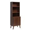 Milo Mid-Century Modern Tall Bookcase with Adjustable Shelves, 2 Doors & Brushed Brass-Finished Knobs - Cherry