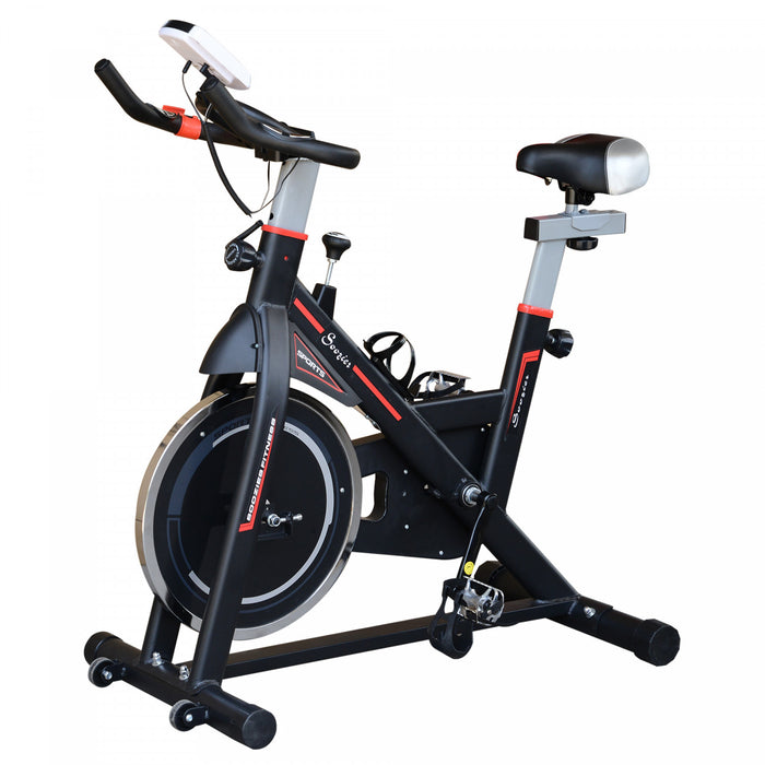 Soozier Upright Stationary Exercise Bike Indoor Cardio Workout Training Bicycle W/ Adjustable Resistance Lcd Monitor Phone Holder Black