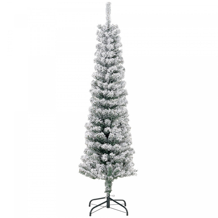 Homcom Snow Flocked Pencil Christmas Tree Slim Artificial Christmas Tree