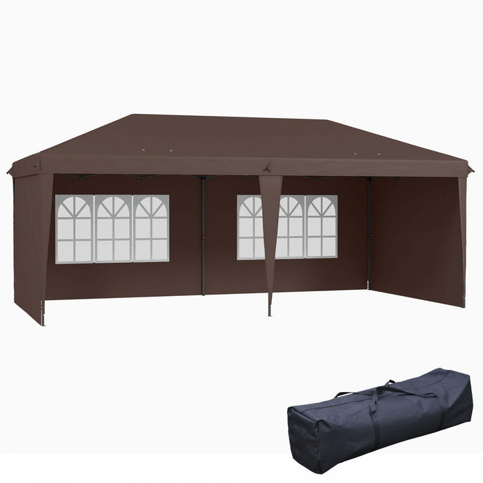 Outsunny 10' X 20' Outdoor Pop Up Canopy Tent W/ Carrying Bag, Coffee