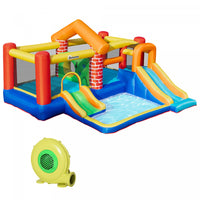 Outsunny 4 In 1 Kids Bounce House Castle-themed Large Double Slides & Trampoline Inflatable Pool Wit