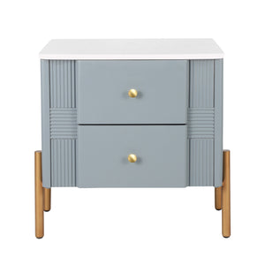 Lila Modern Nightstand with Storage Drawers and Metal Handles,Blue