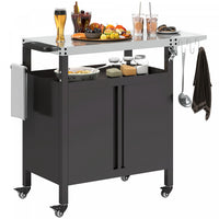 Outsunny Outdoor Grill Cart Table with Foldable Side Table, BBQ Grill Stand with Stainless Steel Top & Hooks, Mobile Pizza Oven Stand, 45.7