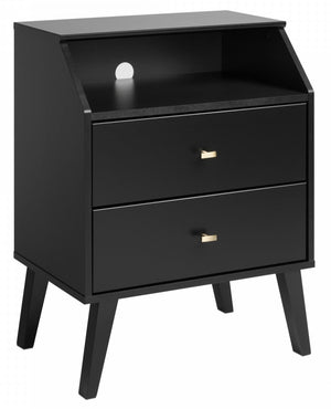 Milo 2-Drawer Shelf Nightstand - Black