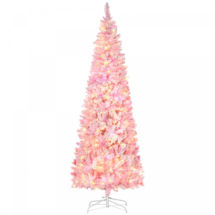 Homcom 7.5ft Snow Flocked Artificial Christmas Tree W/ Led Light
