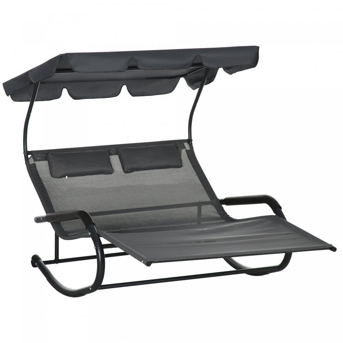 Outsunny Patio Outdoor Bed W/ Adjustable Canopy, Double Sun Lounger, Gray