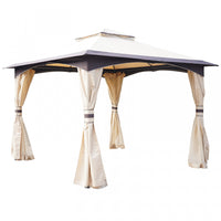 Outsunny 10' X 10' Soft Top Gazebo Canopy Tent W/ Double Roof, Eaves Design And Mesh Netting Sidewal