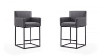 Ambassador Mid-Century Modern Metal Upholstered Counter Stool in Gray - Set of 2 Bar Stool 