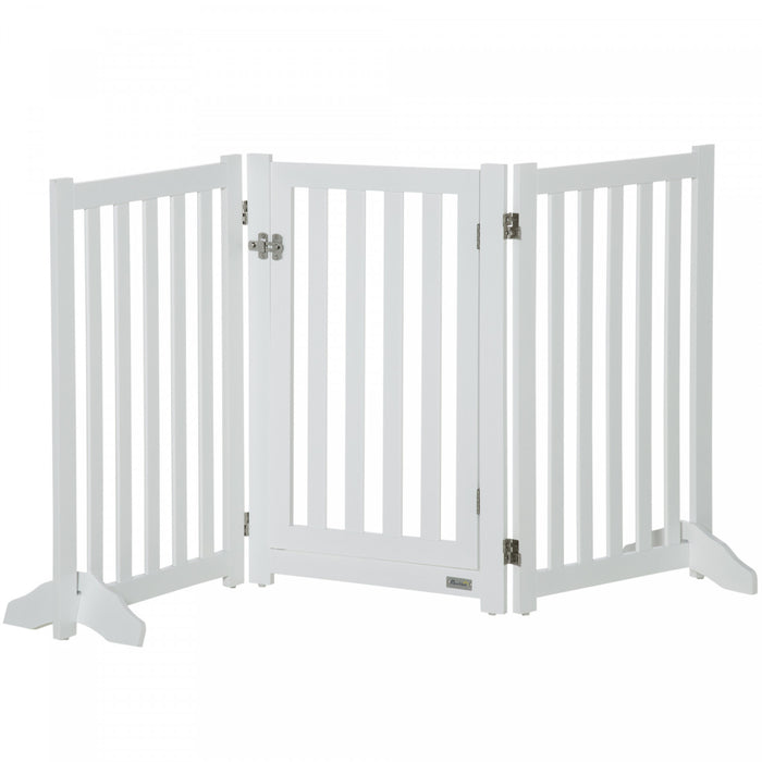 Pawhut Foldable Dog Gate With Door, 3 Panels Freestanding Pet Gate With Support Feet Indoor Playpen For Medium Dogs And Below, White