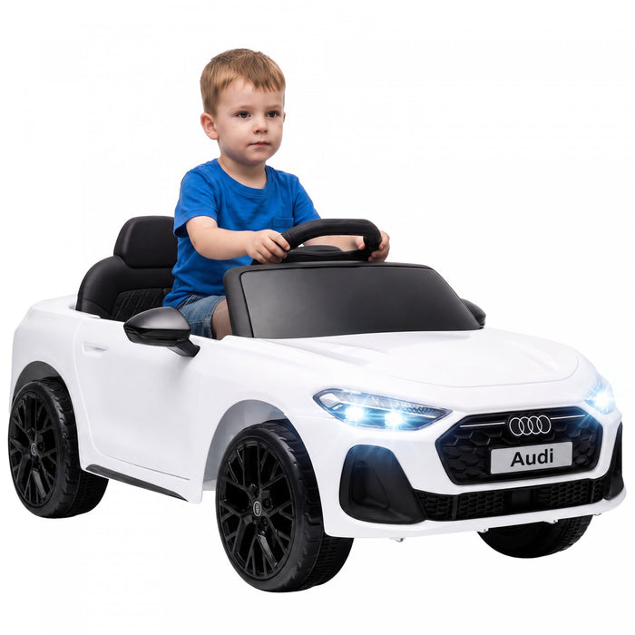 Qaba 12V Ride on Car Audi A5L Licensed Electric Car for Kids with Remote Control, Dual Motors, 4-Wheel Suspension, Soft Start, 2 Doors, LED Lights, Music, USB for 3-6 Years, White