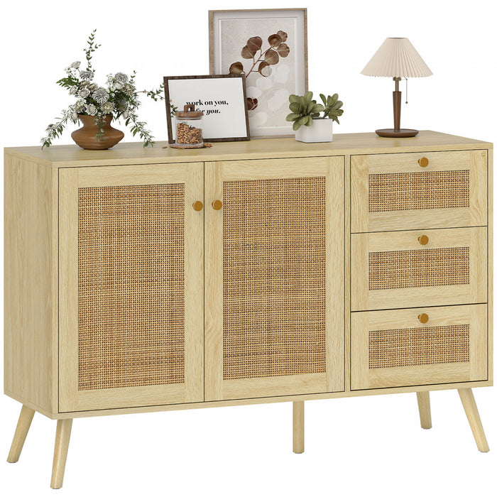 HOMCOM 47\" Rattan Sideboard Buffet Cabinet with Soft-Close Doors, Natural