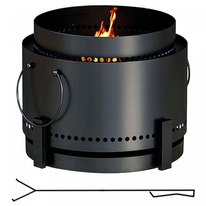 Outsunny Smokeless Fire Pit, Portable Firepit With Poker, Black